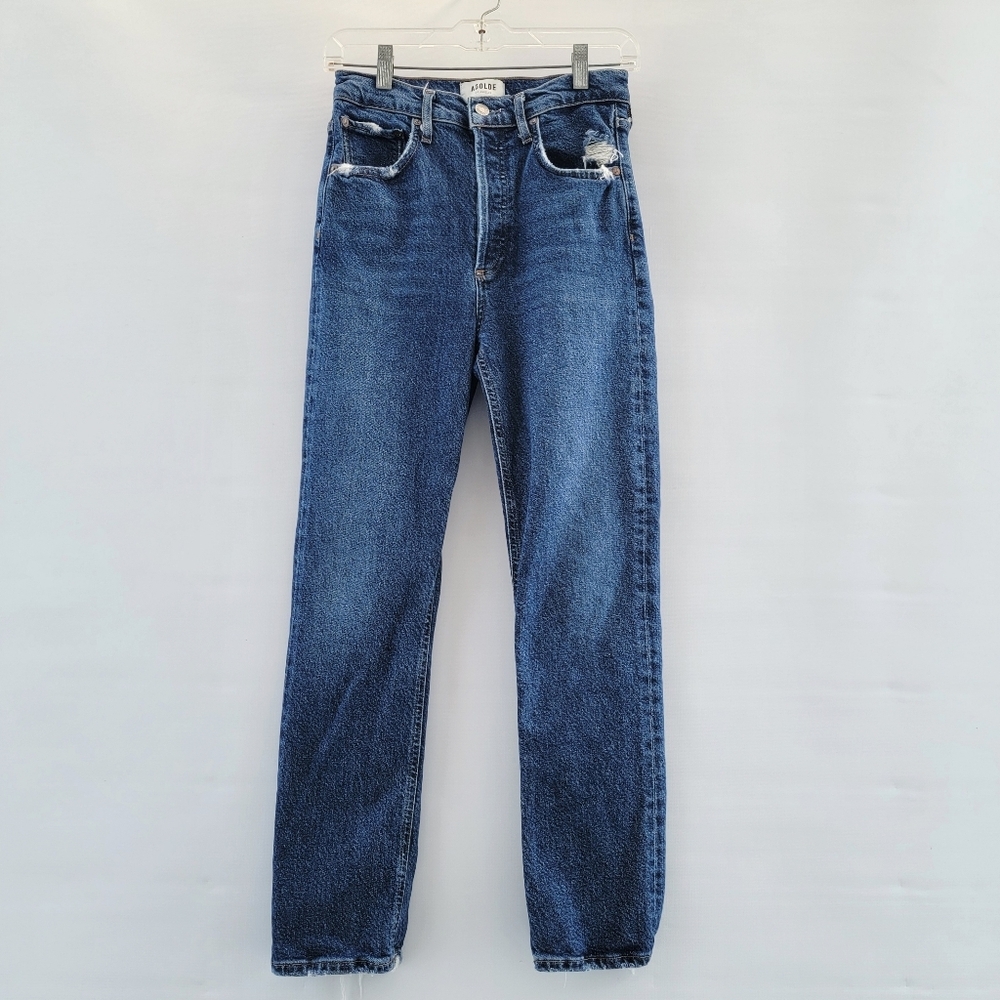 Agolde Riley Distressed Jeans Size 26 Blue Medium Wash Minimalist Designer Denim - Picture 15 of 16